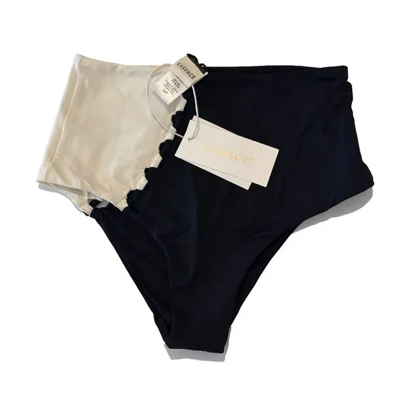 NWT L Space Anthropologie Black Cream Solstice Classic Bikini Bottom Sz S - Picture 2 of 13